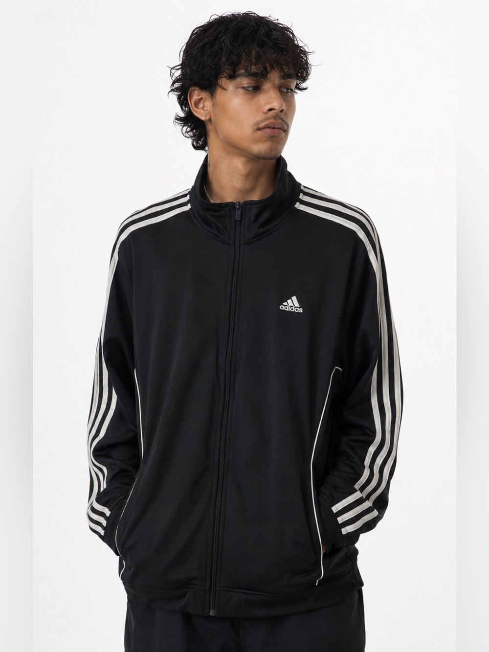adidas Black 3 Stripe Track Jacket Men’s M Streetwear Zip Up